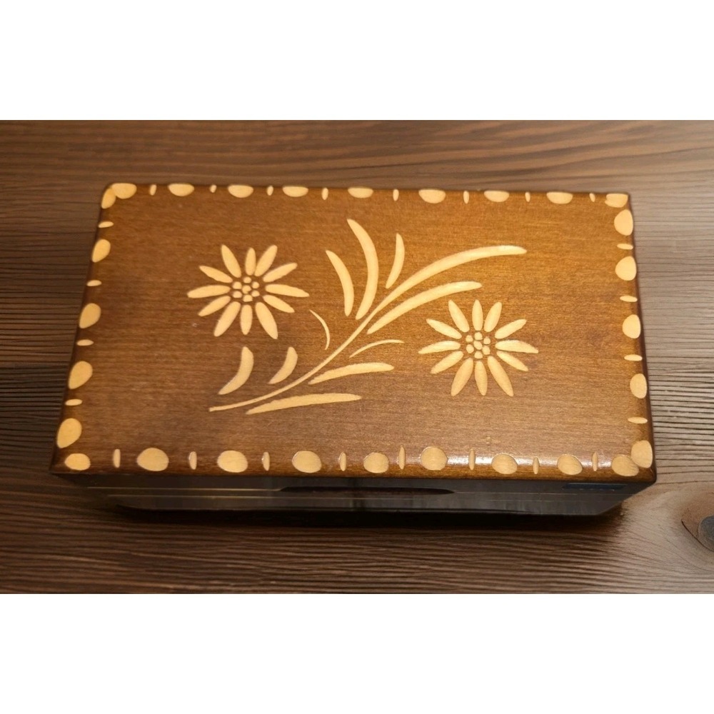 Vintage Reuge Swiss Music Box Wood Inlay Floral Jewelry Trinket Box Working